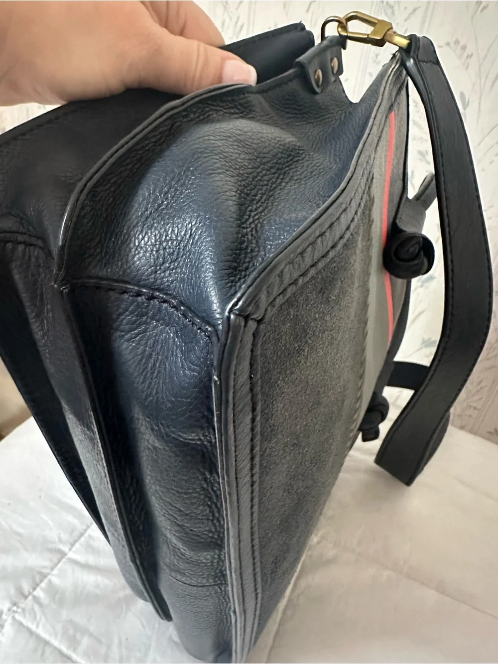 Fossil Navy, Gray & Coral Leather Satchel
